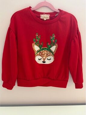 btween Red Girls Sweatshirt with Sequin Reindeer Design